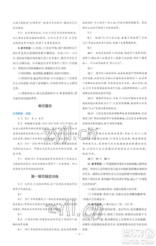 人民教育出版社2023人教金学典同步解析与测评学考练九年级世界历史下册人教版参考答案