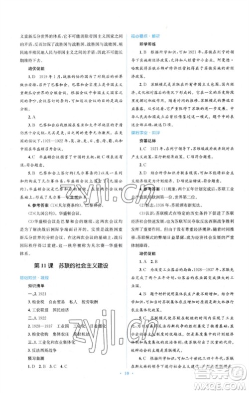 人民教育出版社2023人教金学典同步解析与测评学考练九年级世界历史下册人教版参考答案