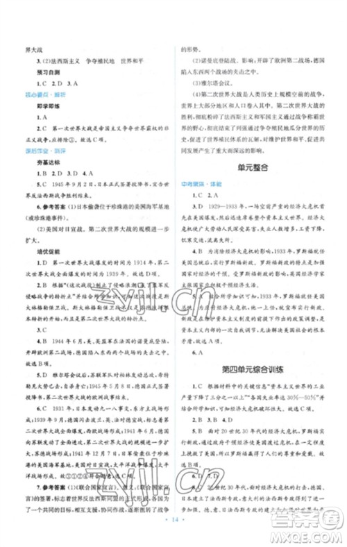 人民教育出版社2023人教金学典同步解析与测评学考练九年级世界历史下册人教版参考答案