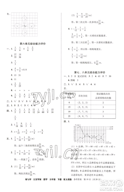 安徽人民出版社2023教与学完美学案五年级下册数学人教版参考答案