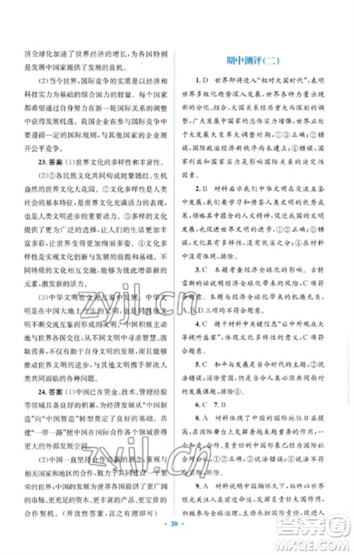 人民教育出版社2023人教金学典同步解析与测评学考练九年级道德与法治下册人教版参考答案