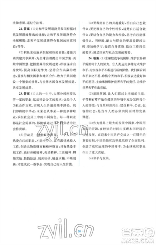 人民教育出版社2023人教金学典同步解析与测评学考练九年级道德与法治下册人教版参考答案