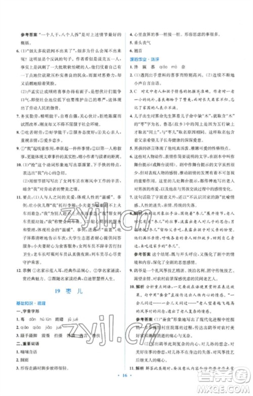 人民教育出版社2023人教金学典同步解析与测评学考练九年级语文下册人教版参考答案