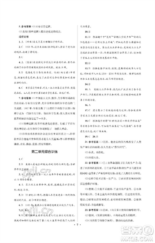 人民教育出版社2023人教金学典同步解析与测评学考练九年级世界历史下册人教版江苏专版参考答案