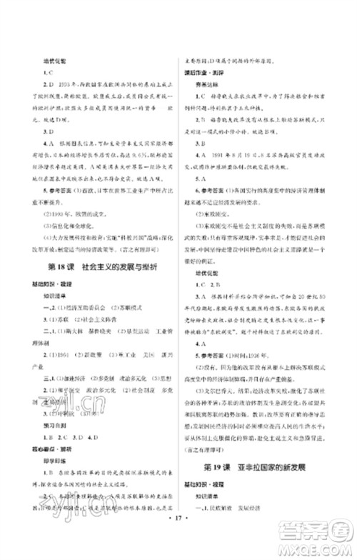 人民教育出版社2023人教金学典同步解析与测评学考练九年级世界历史下册人教版江苏专版参考答案