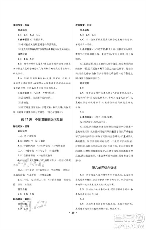 人民教育出版社2023人教金学典同步解析与测评学考练九年级世界历史下册人教版江苏专版参考答案