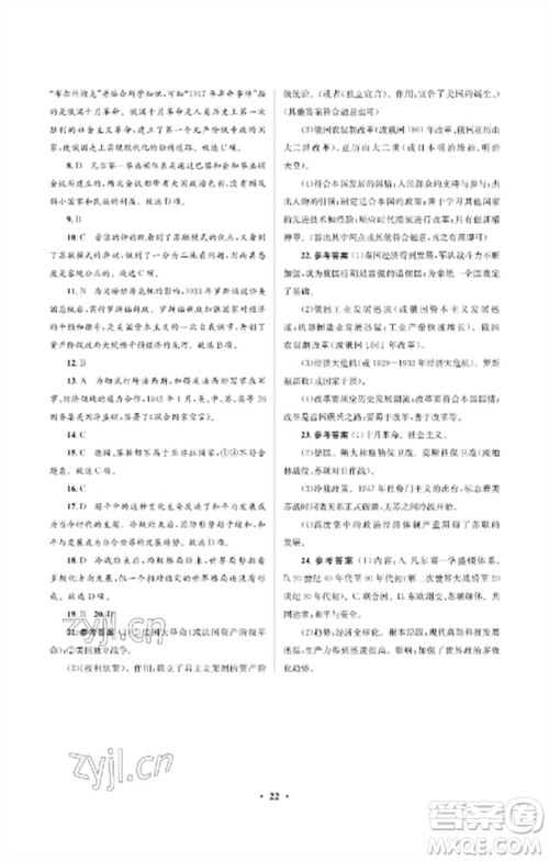 人民教育出版社2023人教金学典同步解析与测评学考练九年级世界历史下册人教版江苏专版参考答案