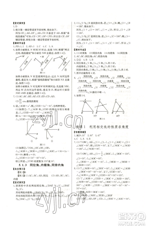 长江少年儿童出版社2023长江全能学案同步练习册七年级下册数学人教版参考答案