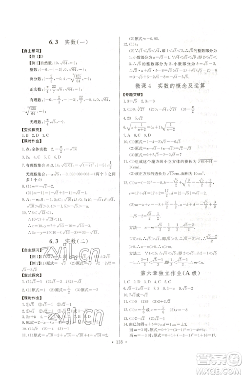 长江少年儿童出版社2023长江全能学案同步练习册七年级下册数学人教版参考答案