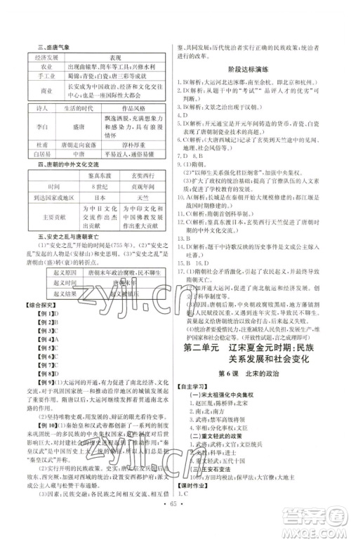 长江少年儿童出版社2023长江全能学案同步练习册七年级下册历史人教版参考答案