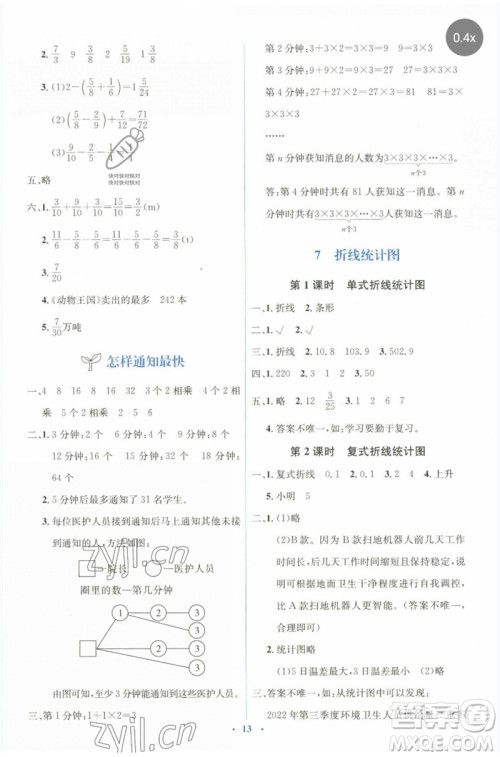 人民教育出版社2023人教金学典同步解析与测评学考练五年级数学下册人教版参考答案