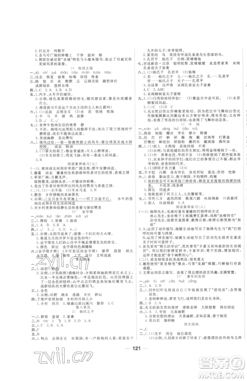 天津科学技术出版社2023夺冠新课堂随堂练测五年级下册语文人教版参考答案