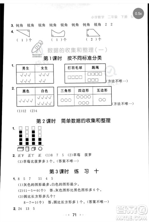 首都师范大学出版社2023年春53随堂测二年级数学下册苏教版参考答案