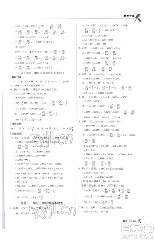 广东经济出版社2023全优点练课计划九年级数学下册人教版参考答案