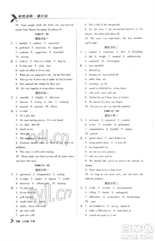 广东经济出版社2023全优点练课计划九年级英语下册人教版参考答案