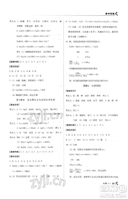 广东经济出版社2023全优点练课计划九年级化学下册人教版参考答案