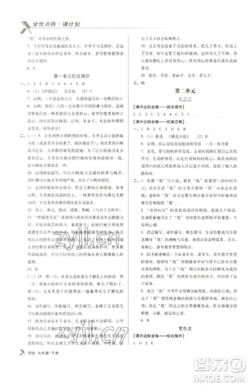 广东经济出版社2023全优点练课计划九年级语文下册人教版参考答案