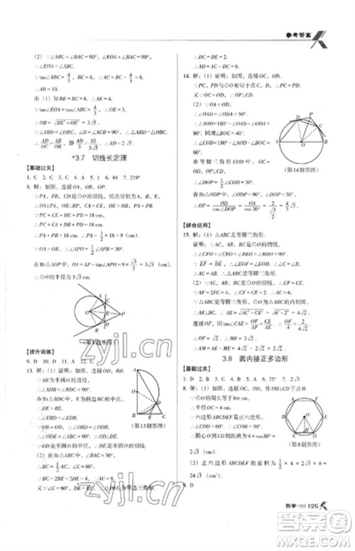 广东经济出版社2023全优点练课计划九年级数学下册北师大版参考答案