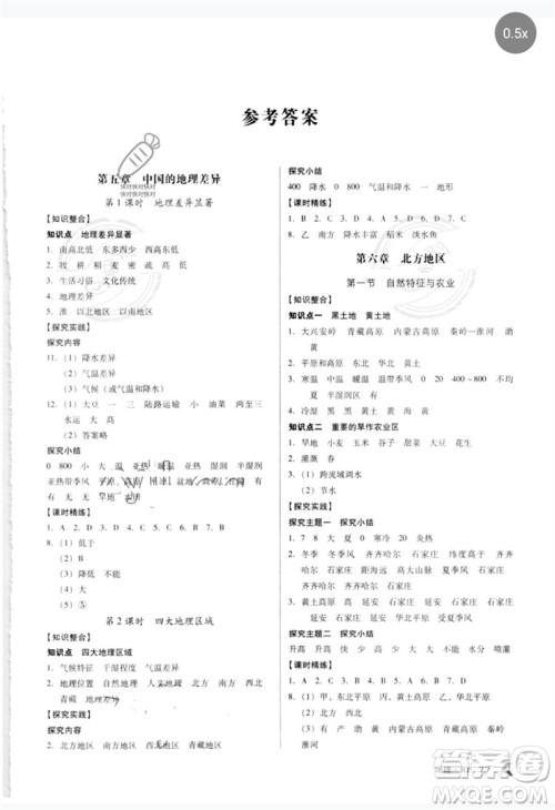 中国地图出版社2023全优点练课计划八年级地理下册人教版参考答案 中国地图出版社2023全优点练课计划八年级地理下册人教版参考答案