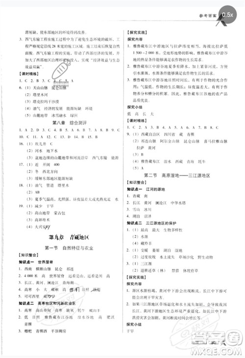 中国地图出版社2023全优点练课计划八年级地理下册人教版参考答案