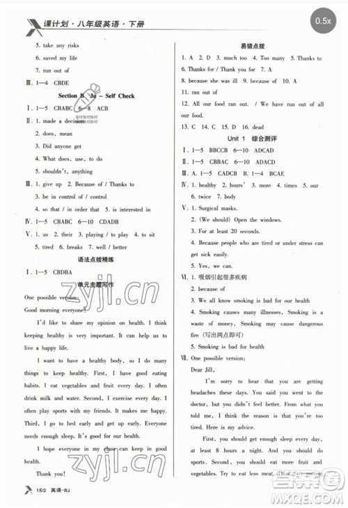 广东经济出版社2023全优点练课计划八年级英语下册人教版参考答案 广东经济出版社2023全优点练课计划八年级英语下册人教版参考答案