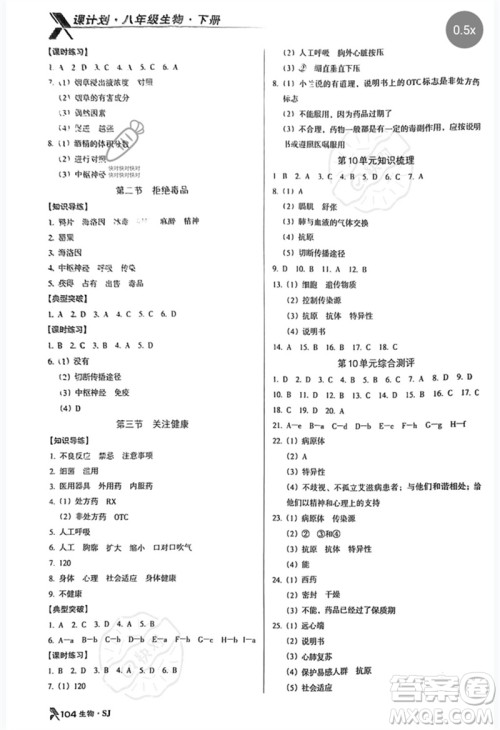 广东经济出版社2023全优点练课计划八年级生物下册苏教版参考答案