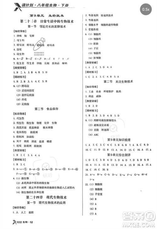 广东经济出版社2023全优点练课计划八年级生物下册苏教版参考答案