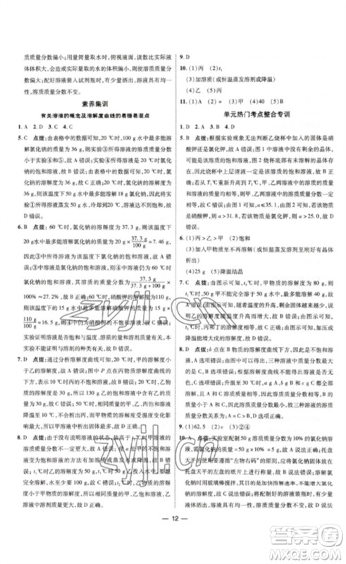 吉林教育出版社2023点拨训练九年级化学下册人教版参考答案