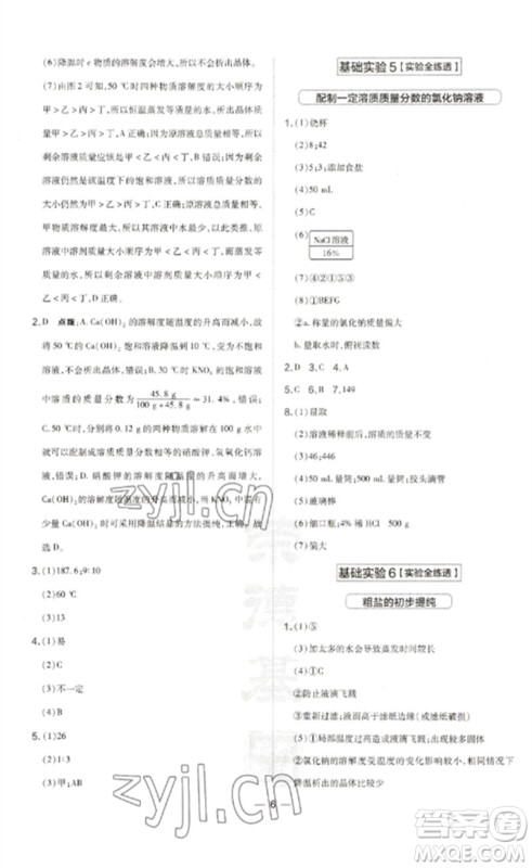 山西教育出版社2023点拨训练九年级化学下册沪教版参考答案