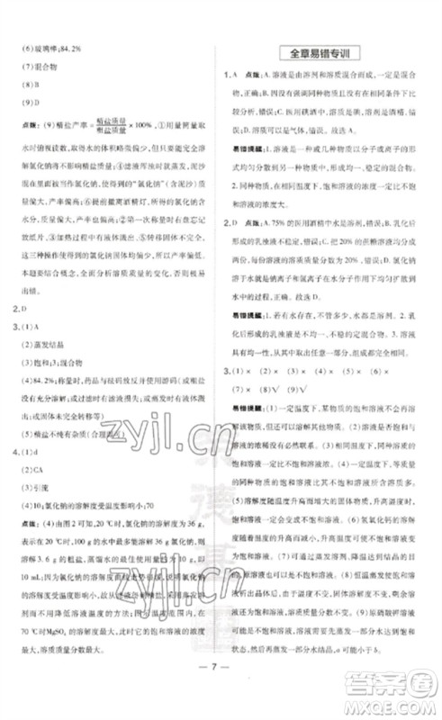 山西教育出版社2023点拨训练九年级化学下册沪教版参考答案