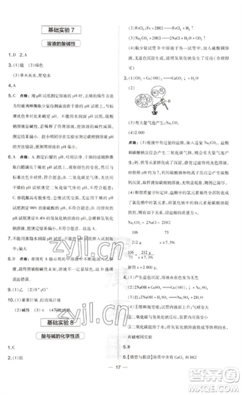 山西教育出版社2023点拨训练九年级化学下册沪教版参考答案