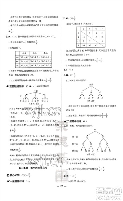 山西教育出版社2023点拨训练九年级数学下册沪科版安徽专版参考答案