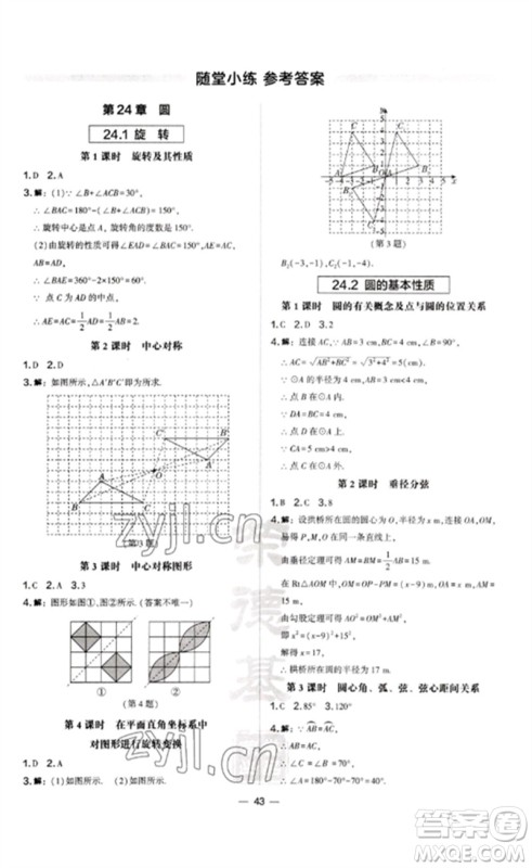 山西教育出版社2023点拨训练九年级数学下册沪科版安徽专版参考答案