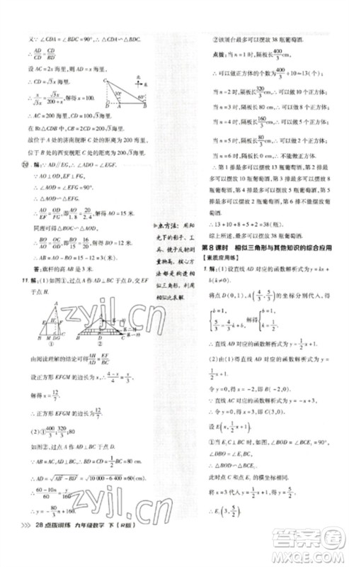 吉林教育出版社2023点拨训练九年级数学下册人教版参考答案 吉林教育出版社2023点拨训练九年级数学下册人教版参考答案