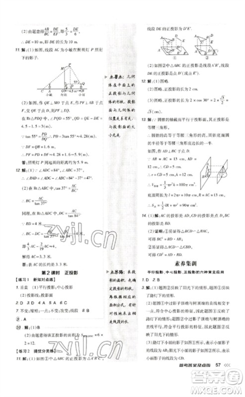 吉林教育出版社2023点拨训练九年级数学下册人教版参考答案