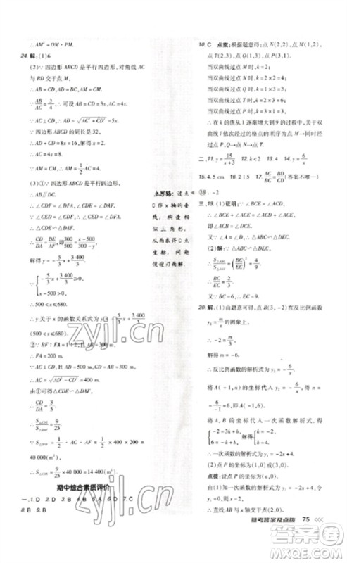 吉林教育出版社2023点拨训练九年级数学下册人教版参考答案