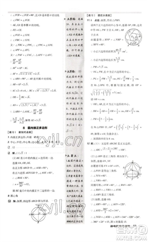 安徽教育出版社2023点拨训练九年级数学下册北师大版参考答案