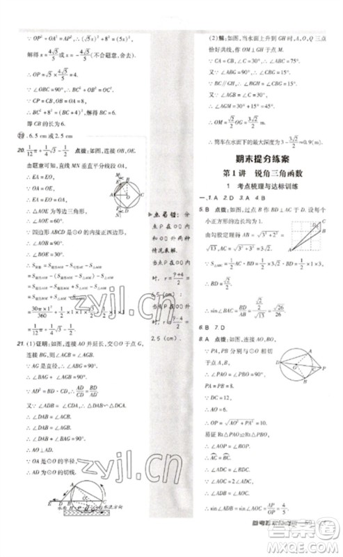 安徽教育出版社2023点拨训练九年级数学下册北师大版参考答案