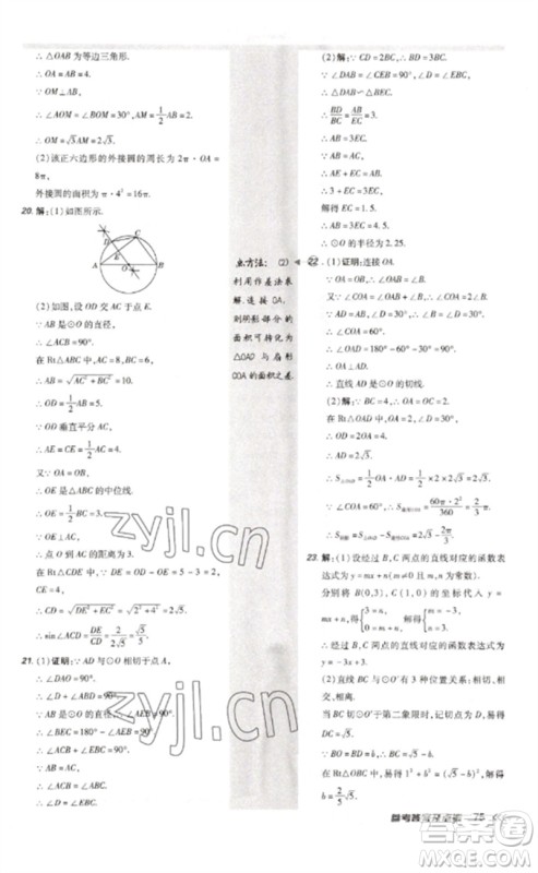 安徽教育出版社2023点拨训练九年级数学下册北师大版参考答案