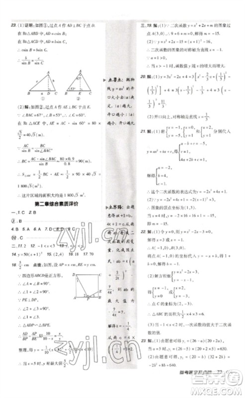 安徽教育出版社2023点拨训练九年级数学下册北师大版参考答案