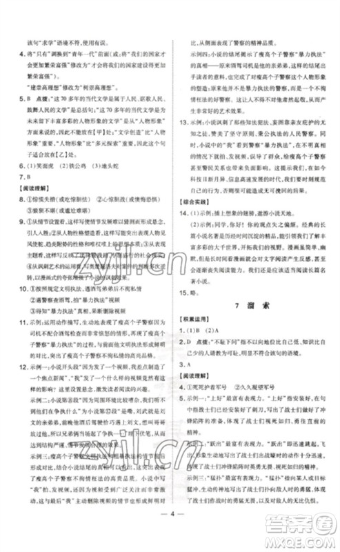 吉林教育出版社2023点拨训练九年级语文下册人教版参考答案