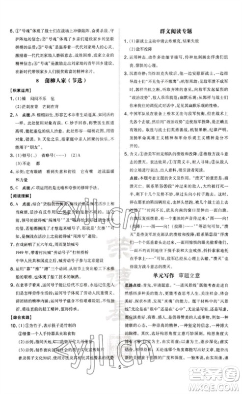 吉林教育出版社2023点拨训练九年级语文下册人教版参考答案