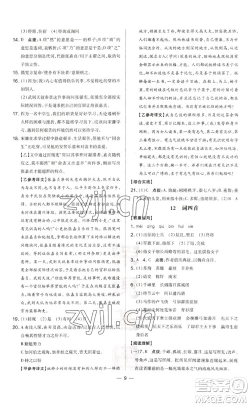 吉林教育出版社2023点拨训练九年级语文下册人教版参考答案