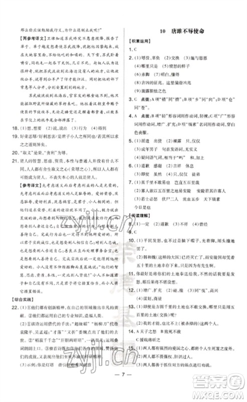 吉林教育出版社2023点拨训练九年级语文下册人教版参考答案