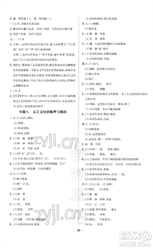 吉林教育出版社2023点拨训练九年级语文下册人教版参考答案 吉林教育出版社2023点拨训练九年级语文下册人教版参考答案