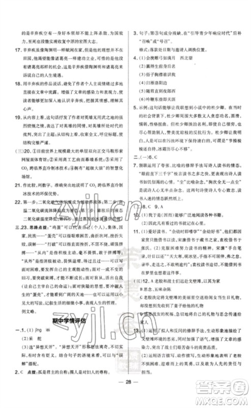 吉林教育出版社2023点拨训练九年级语文下册人教版参考答案