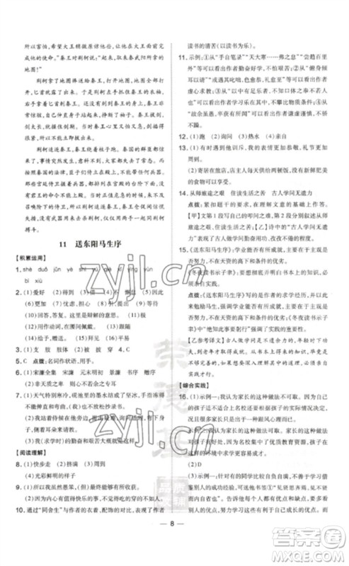 安徽教育出版社2023点拨训练九年级语文下册人教版安徽专版参考答案