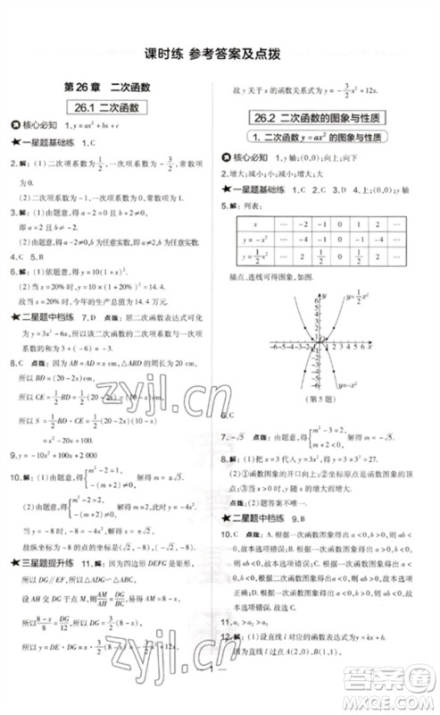 山西教育出版社2023点拨训练九年级数学下册华师大版参考答案 山西教育出版社2023点拨训练九年级数学下册华师大版参考答案