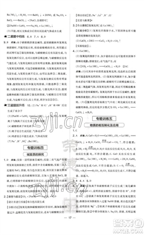 山西教育出版社2023点拨训练九年级化学下册科粤版参考答案