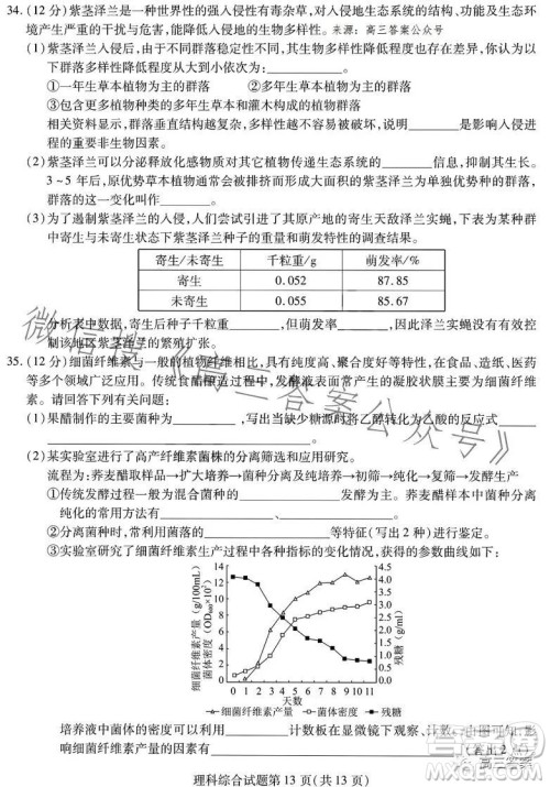 哈尔滨师大附中东北师大附中辽宁省实验中学2023高三第二次联合模拟考试理科综合试卷答案